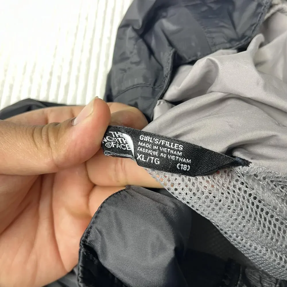 The North Face Jacket Girls XL 18 Gray Hooded Full Zip Waterproof Rain Coat